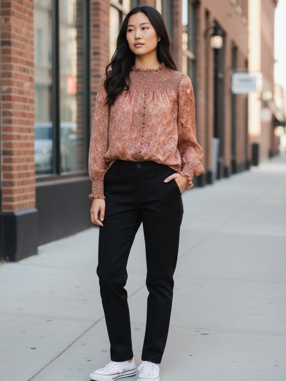Buddy Love- Southern Boho Copper Pink Metallic Ruffle Blouse M